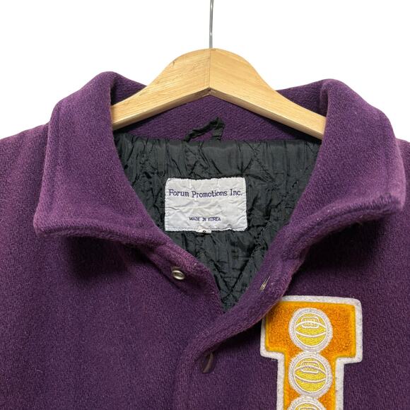 VTG 80s Lakers Magic Johnson Wool Letterman Jacket Purple S - Picture 2 of 3